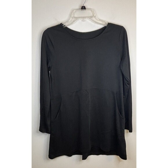 SOFT SURROUNDINGS Black Fairfax Tunic Women XS 3/4 Sleeve Buttons Pockets Top - Picture 2 of 9